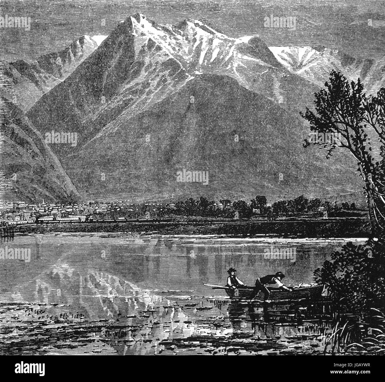 1879: Ogden e la gamma Wahsatch di montagne in Utah, Stati Uniti d'America Foto Stock