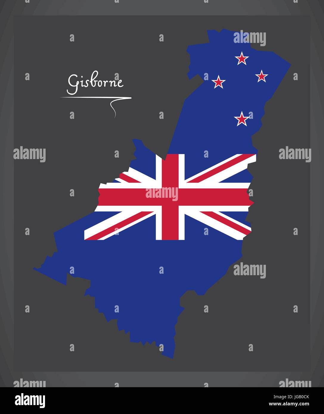 Gisborne Nuova Zelanda mappa con bandiera nazionale illustrazione Illustrazione Vettoriale
