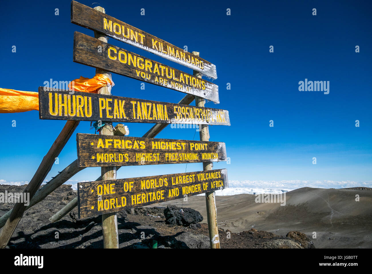 Uhuru peak, il Monte Kilimanjaro, l'africa è il punto più alto, Tanzania Foto Stock