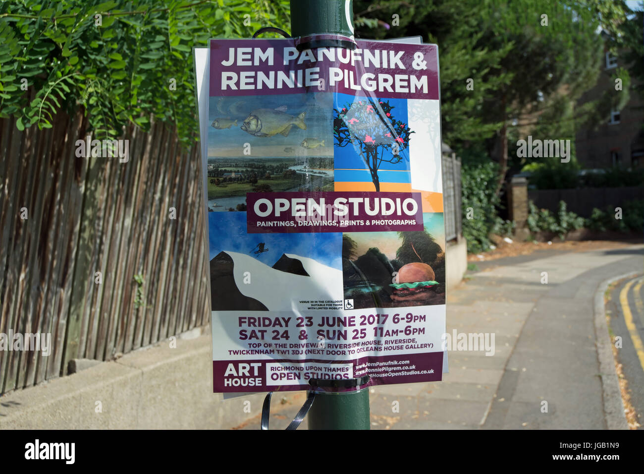 Bando pubblicità Richmond upon Thames consiglio 2017 Art house open studio event e studio aperto di artisti jem panufnik e Rennie Pilgrem Foto Stock