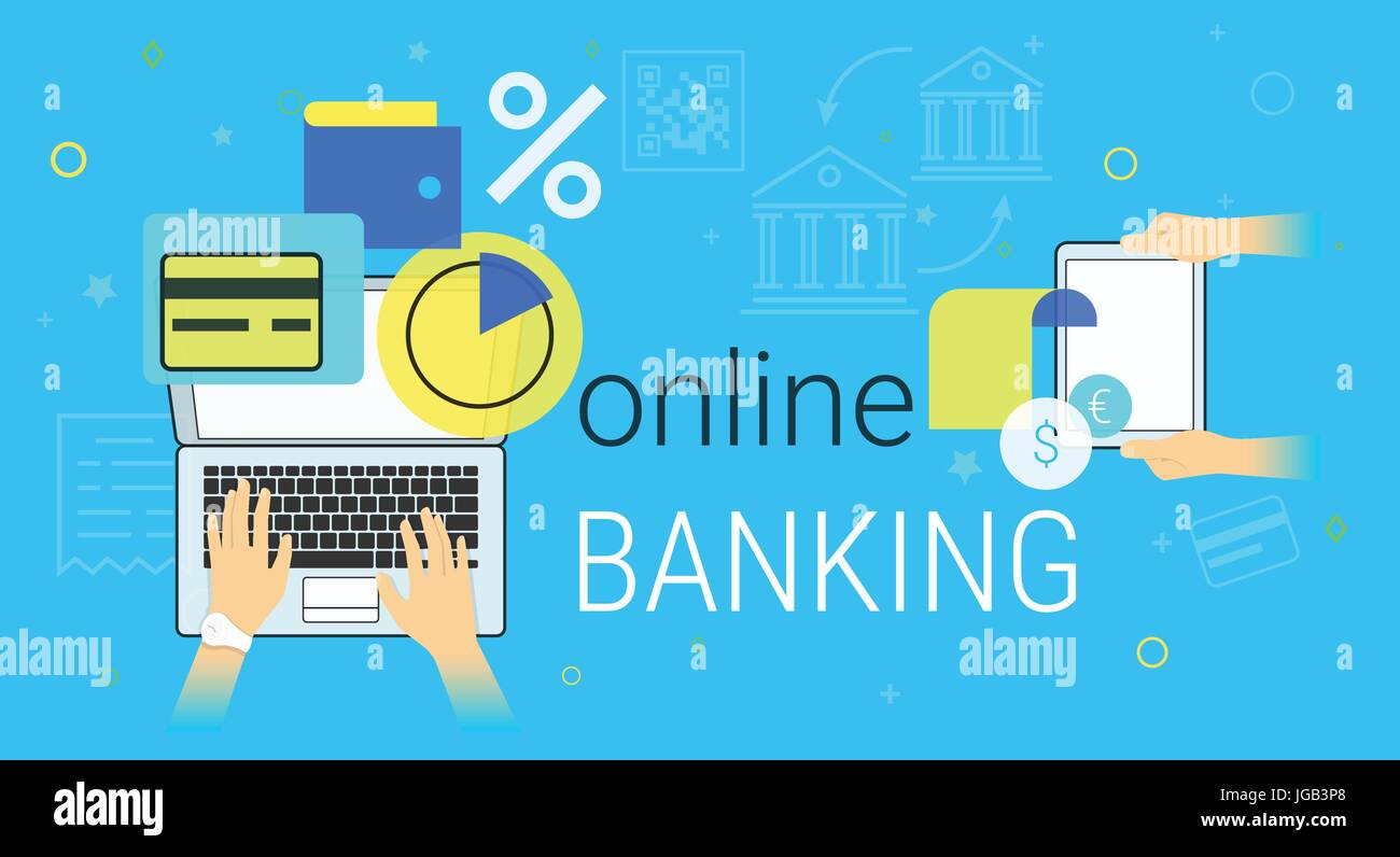 Servizi di online banking e di contabilità sul laptop concept creativo illustrazione vettoriale Illustrazione Vettoriale