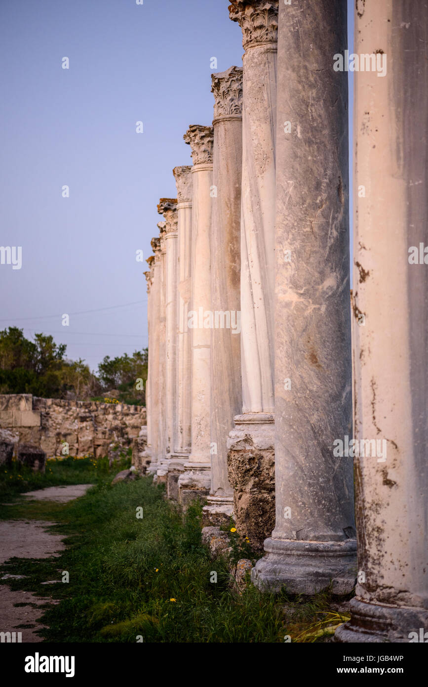 Colonne in una riga a Salamina si trova nella parte orientale di Cipro, Cipro del Nord Foto Stock
