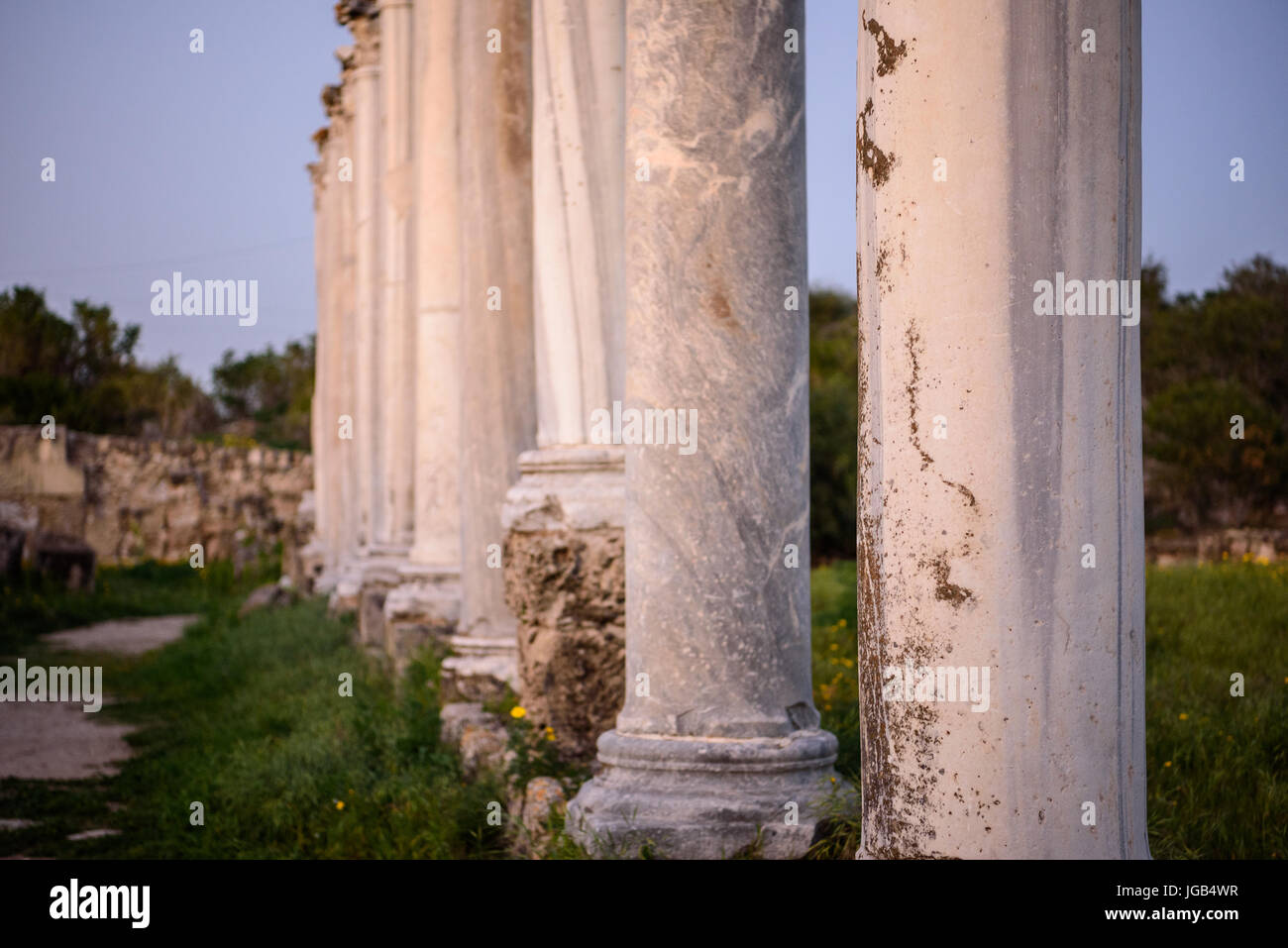 Colonne in una riga a Salamina si trova nella parte orientale di Cipro, Cipro del Nord Foto Stock