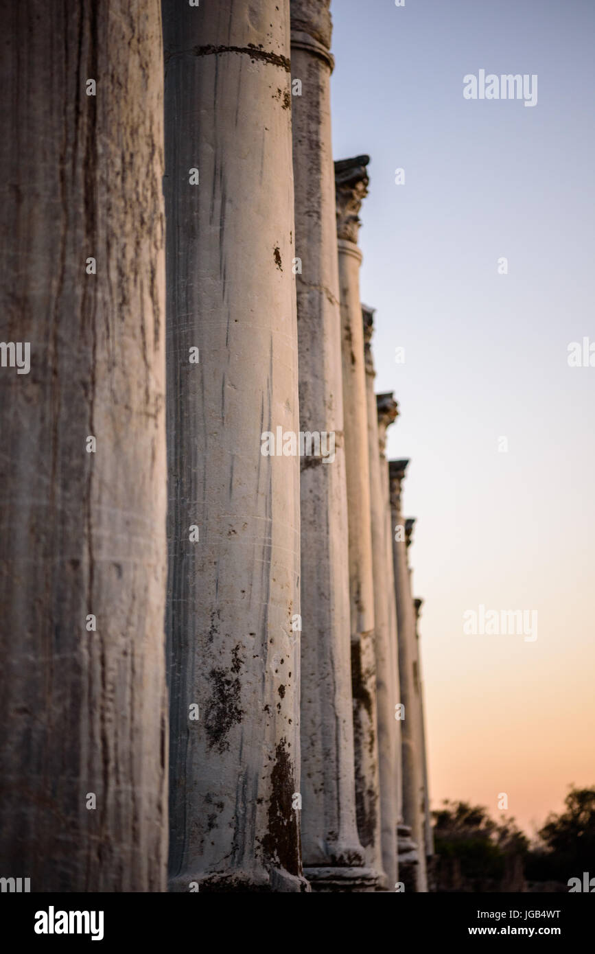 Colonne in una riga a Salamina si trova nella parte orientale di Cipro, Cipro del Nord Foto Stock