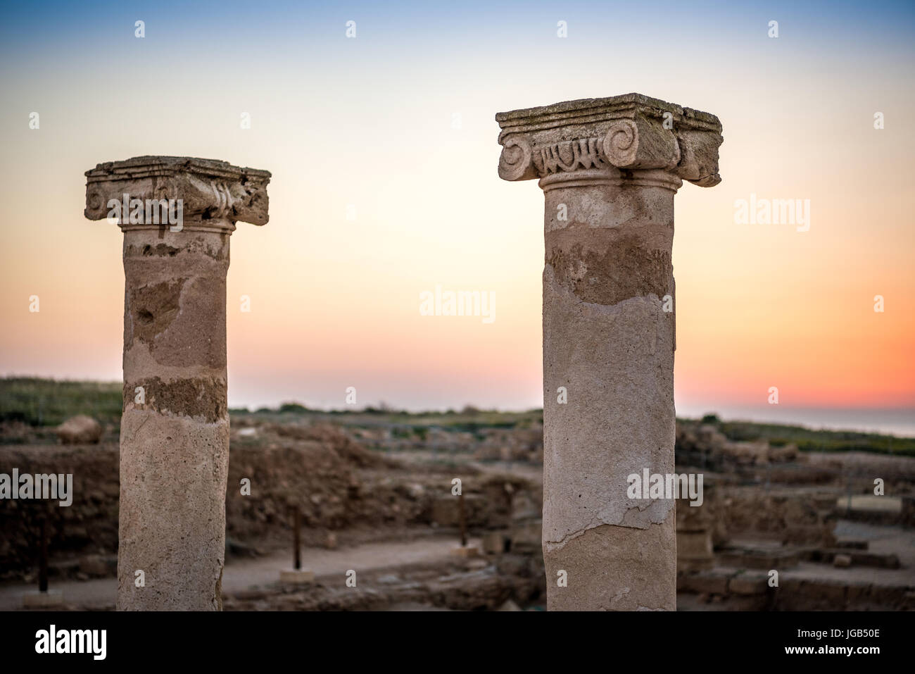 Antiche colonne in Paphos Parco Archeologico, la Repubblica di Cipro Foto Stock