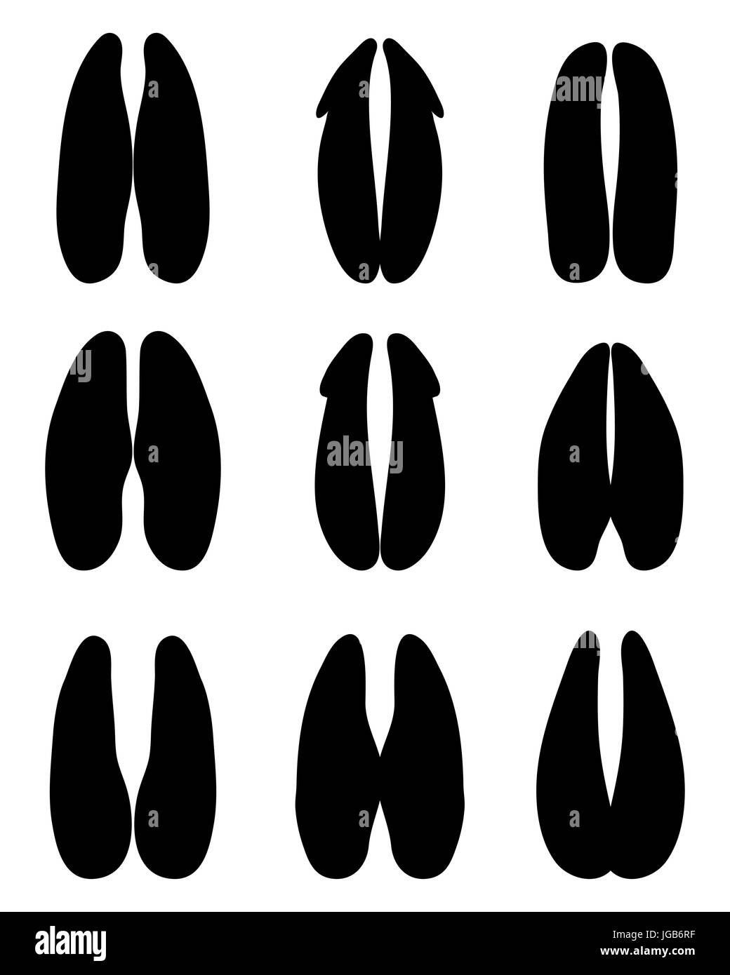 Footprint di nero di cervi su sfondo bianco Foto Stock
