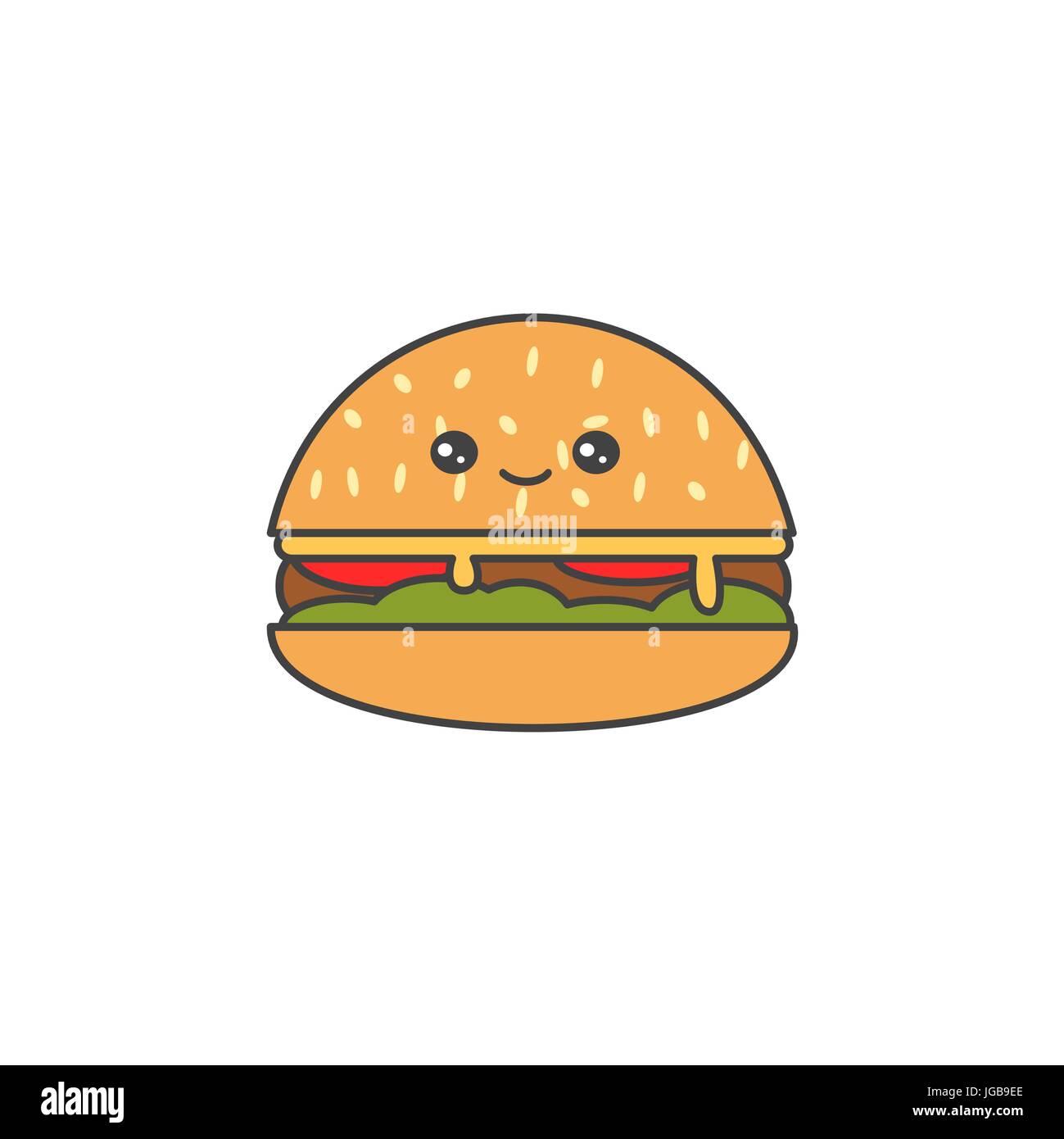 Cartoon carino vettore cheeseburger isolati su sfondo bianco Illustrazione Vettoriale