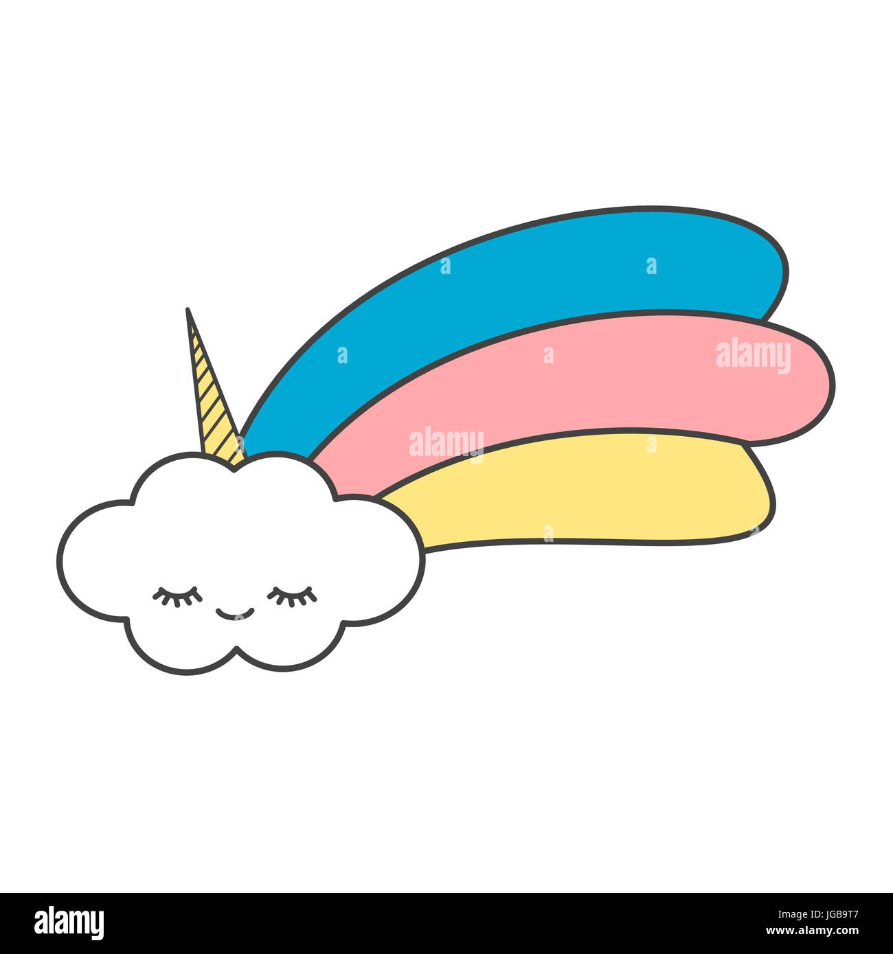 Cartoon carino unicorn cloud con rainbow funny illustrazione vettoriale Illustrazione Vettoriale