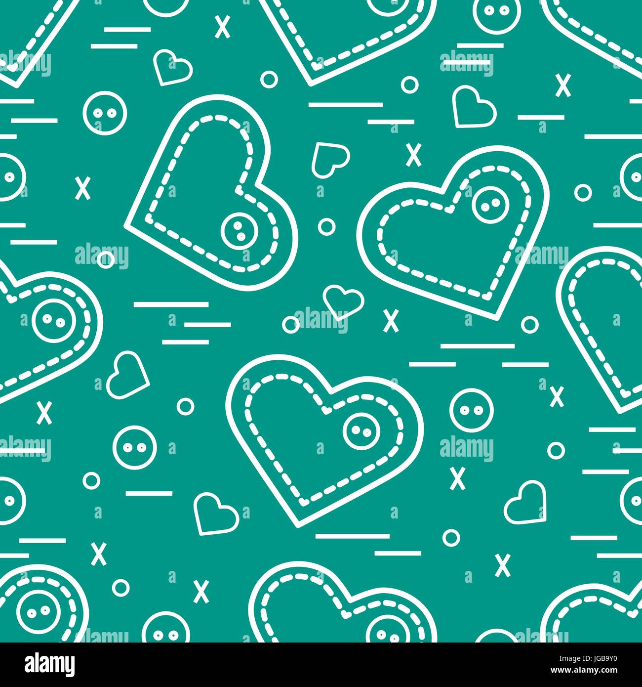 Carino seamless pattern con ago casi e pulsanti. Biglietto di auguri per San Valentino. Design per banner, flyer, poster o di stampa. Illustrazione Vettoriale