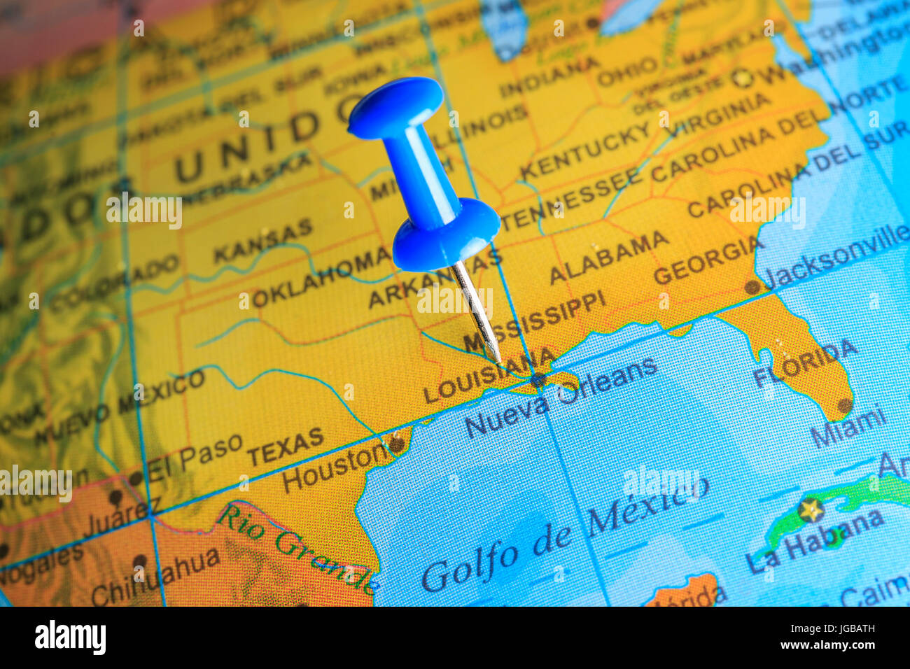 Louisiana imperniata su una mappa di America Foto Stock