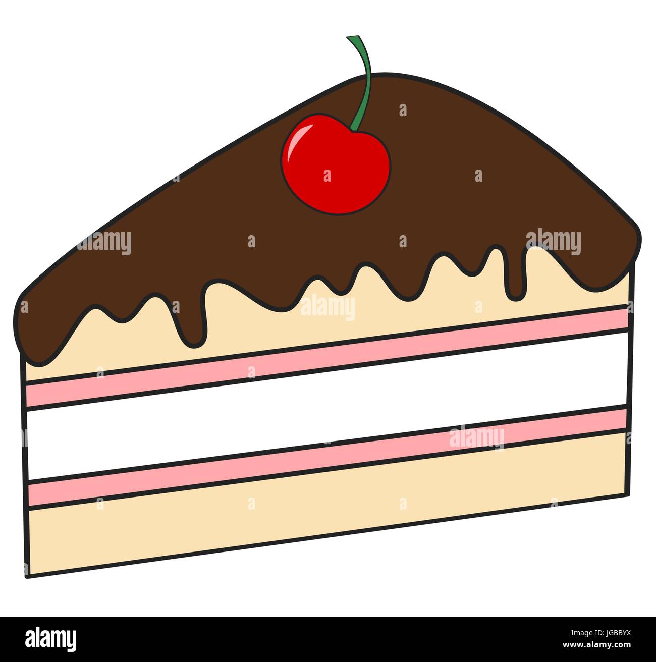 Cartoon carino fetta di torta al cioccolato e ciliegia illustrazione vettoriale Illustrazione Vettoriale