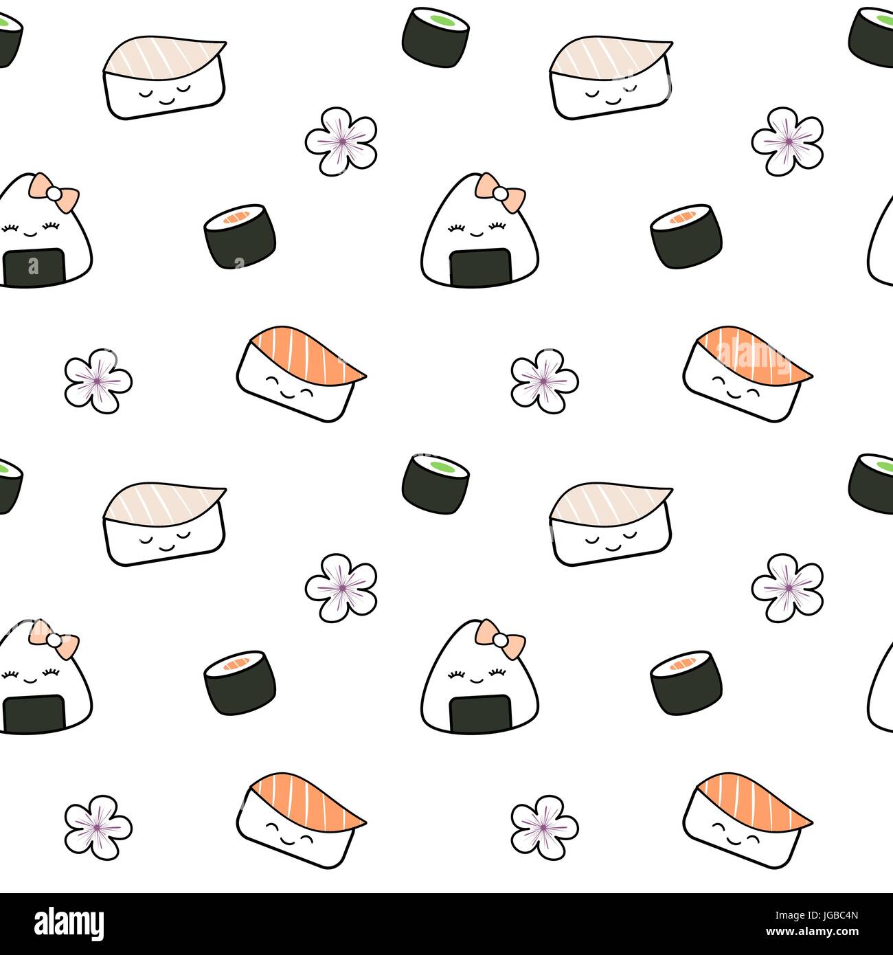 Cartoon Carino Sushi Cibo Giapponese Vettore Seamless Pattern Illustrazione Dello Sfondo Immagine E Vettoriale Alamy