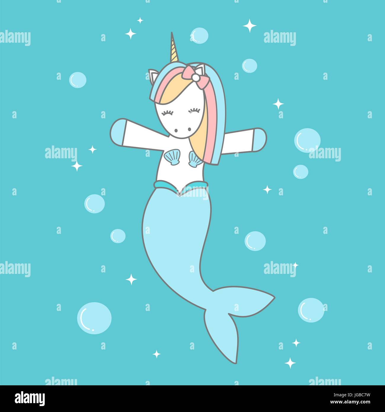 Cartoon carino unicorn mermaid in mare illustrazione vettoriale Illustrazione Vettoriale