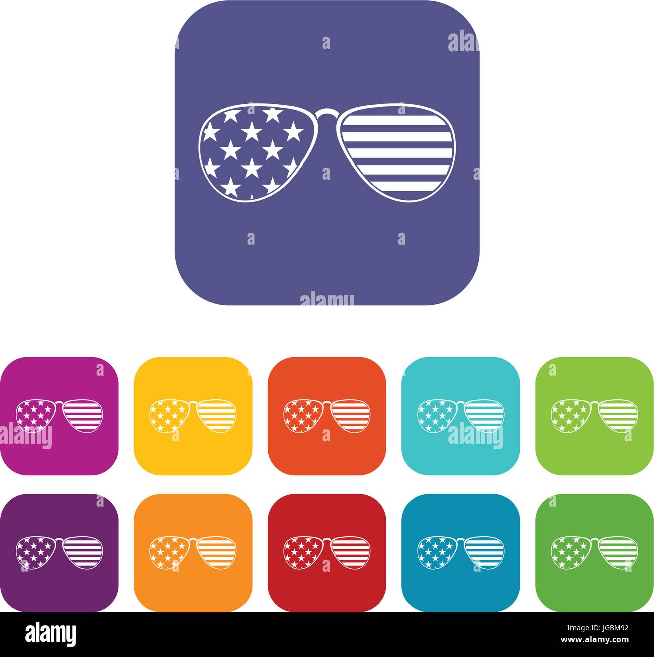 American occhiali set di icone flat Illustrazione Vettoriale