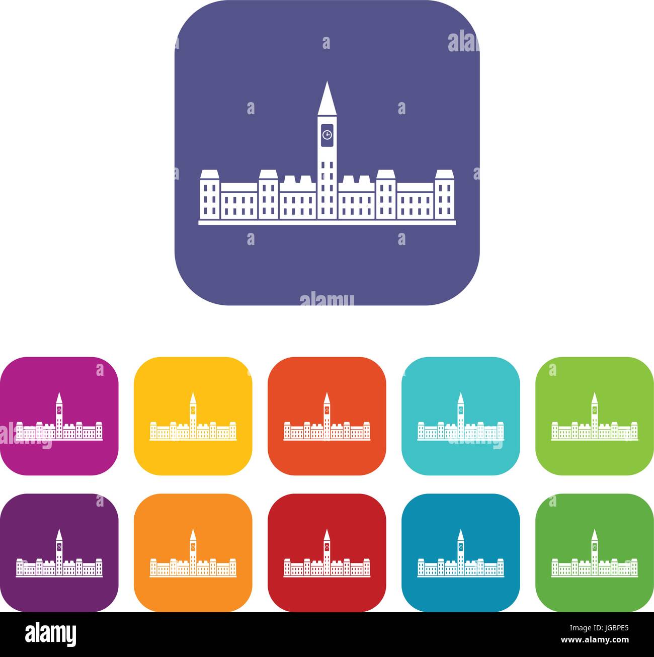 Il Palazzo del Parlamento del Canada icone piatto Illustrazione Vettoriale