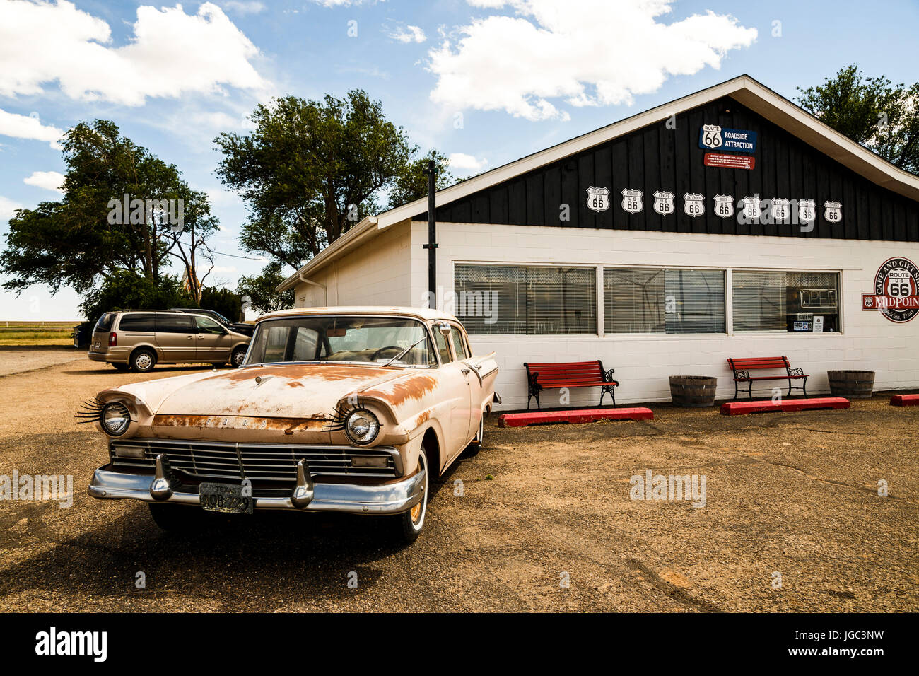 Punto mediano Café, Punto medio, la Storica Route 66, Texas, Stati Uniti d'America Foto Stock