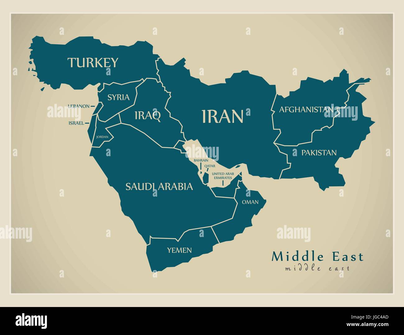 Mappa moderno - Medio Oriente con paesi illustrazione Illustrazione Vettoriale