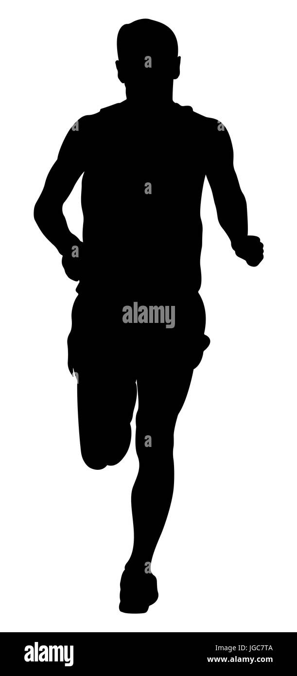 Maschio atleta runner acceso vista frontale silhouette nera Foto Stock