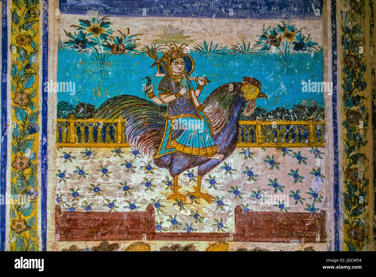 Bahuchara mata pittura murale, Jodhpur palace, Rajasthan, India, Asia Foto Stock