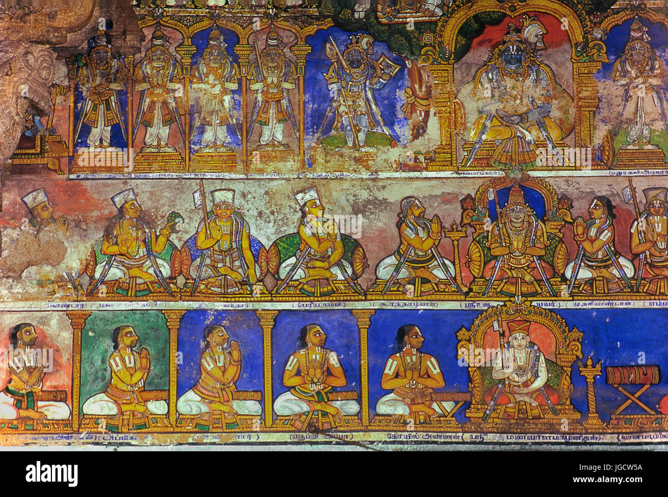 Pittura murale, ranganathaswamy tempio srirangam, Tamil Nadu, India, Asia Foto Stock