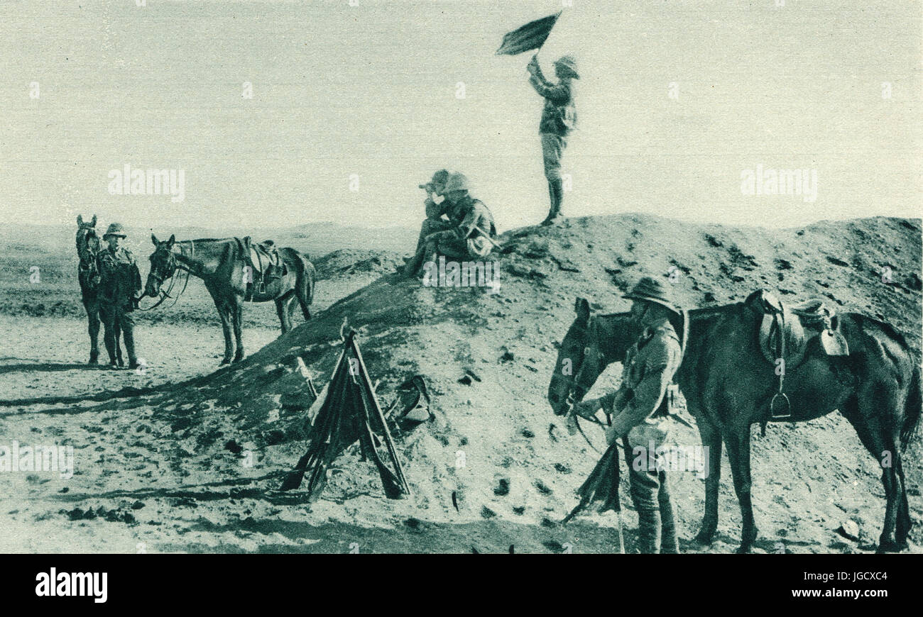 Segnalatore di bandiera nel deserto, Terra Santa, ww1 Foto Stock