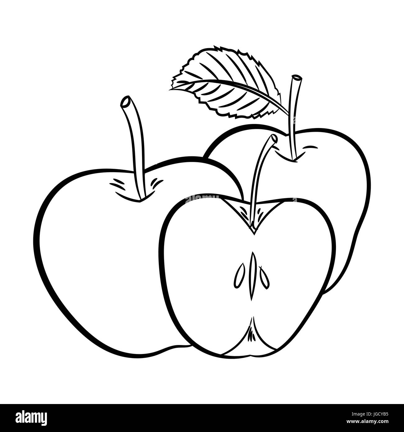 Mano bozzetto di mele isolato, in bianco e nero del fumetto illustrazione vettoriale per libro da colorare - Linea tracciata vettore Illustrazione Vettoriale