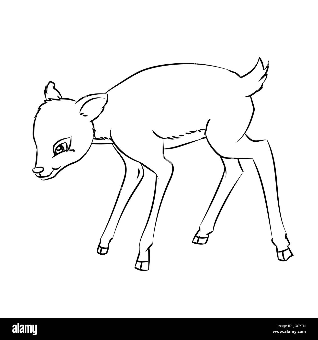 Mano bozzetto di cervi isolato di ratto, in bianco e nero del fumetto illustrazione vettoriale per libro da colorare - Linea tracciata vettore Illustrazione Vettoriale