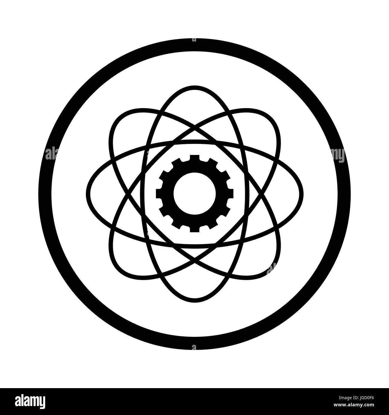 Icona della scienza, simbolo iconico all'interno di un cerchio, su sfondo bianco. Vettore design iconico. Illustrazione Vettoriale