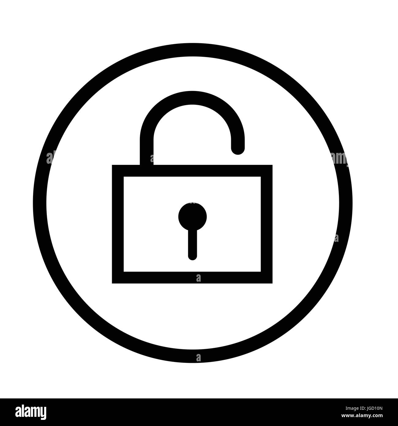Icona di sblocco, simbolo iconico all'interno di un cerchio, su sfondo bianco. Vettore design iconico. Illustrazione Vettoriale