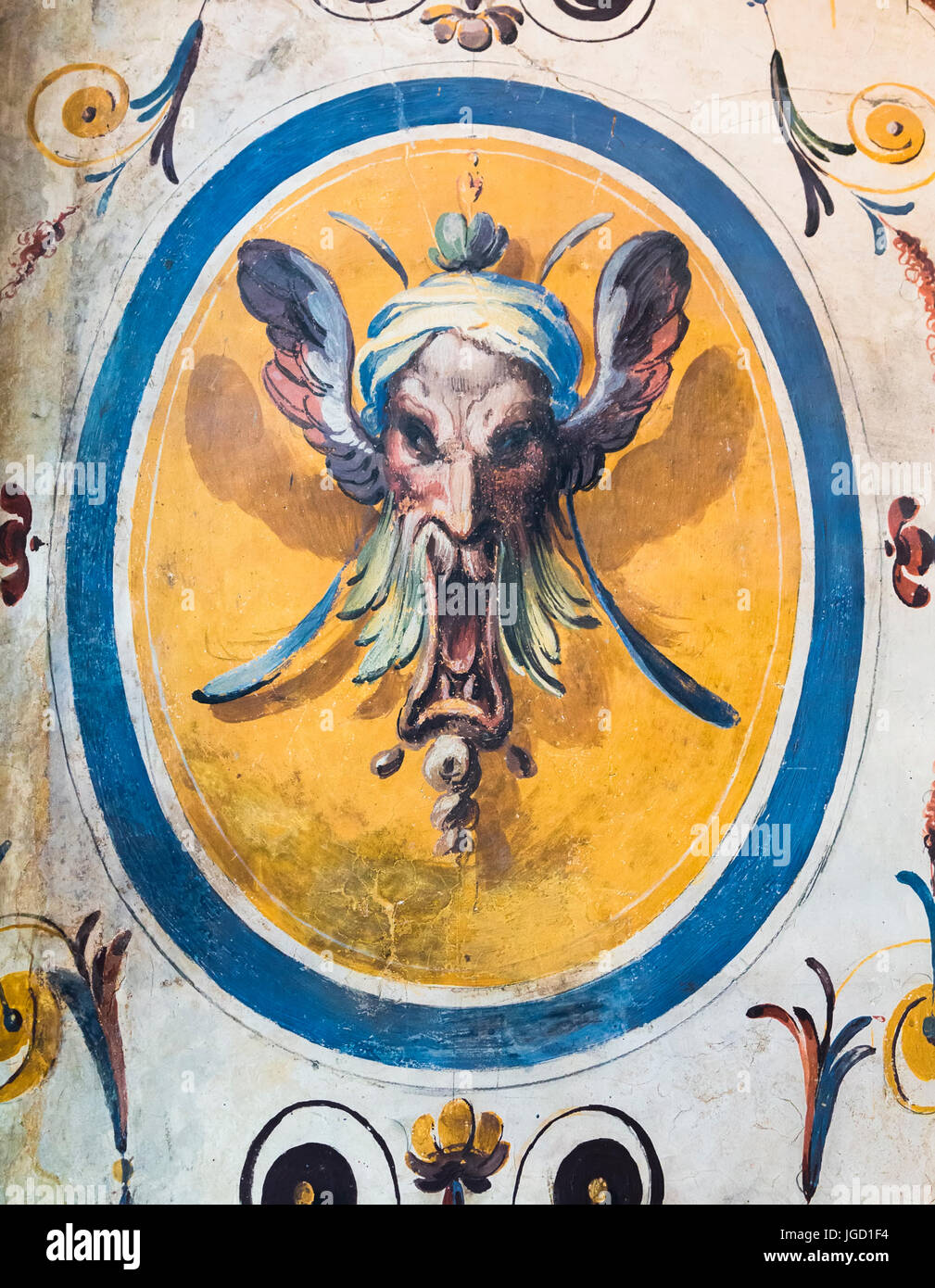 Frammento di antico affresco da Palazzo Vecchio a Firenze Foto Stock