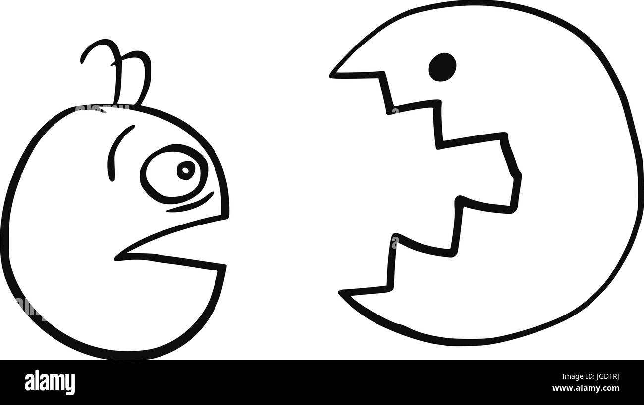 Vettore di cartoon di uomo spiacevolmente sorpreso dalla grande bestia toothy monster Illustrazione Vettoriale