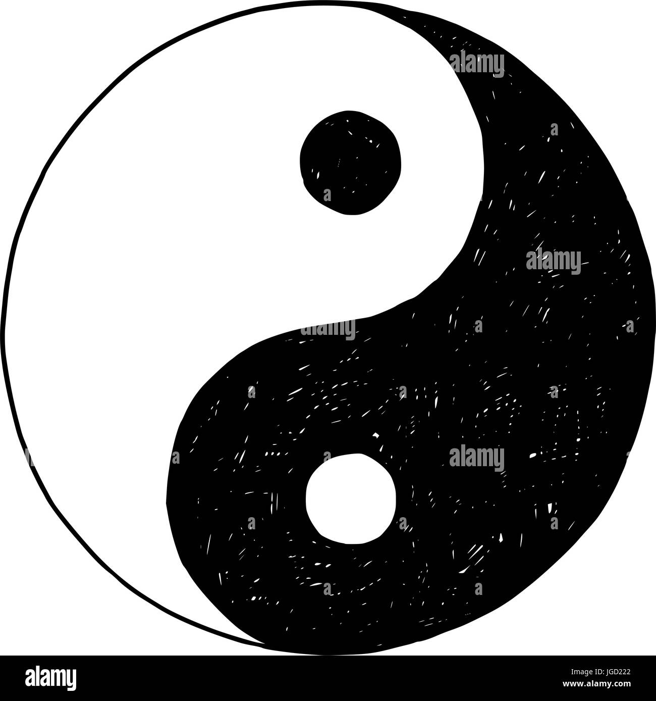 Disegnata a mano vector doodle illustrazione di yin yang jin jang simbolo. Illustrazione Vettoriale