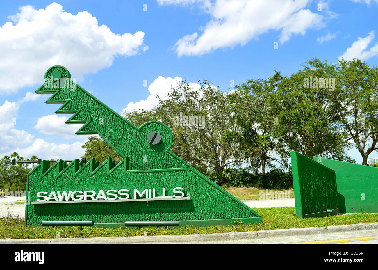 Sawgrass Mills firmare all'entrata del centro commerciale per lo shopping Foto Stock