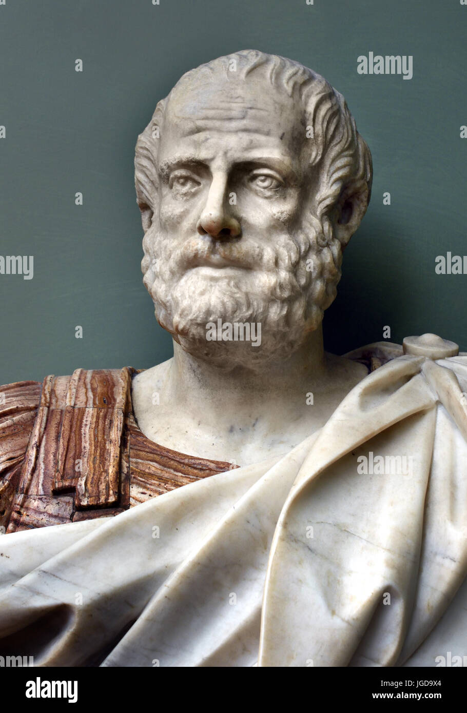 Aristotele 384-322 BC)filosofo greco e scienziato nato nella città di Stagira, Calcidica nel nord della Grecia classica. Lungo con Platone, Aristotele è considerato il padre della filosofia occidentale, Foto Stock