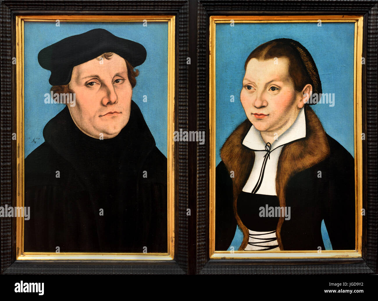 Martin Lutero (1483-1546) e sua moglie Katharina von Bora 1529 Officina di Lucas Cranach il Vecchio - Lucas Cranach der Ältere 1472 -1553 artista del Rinascimento tedesco Kronach Weimar in Germania Foto Stock