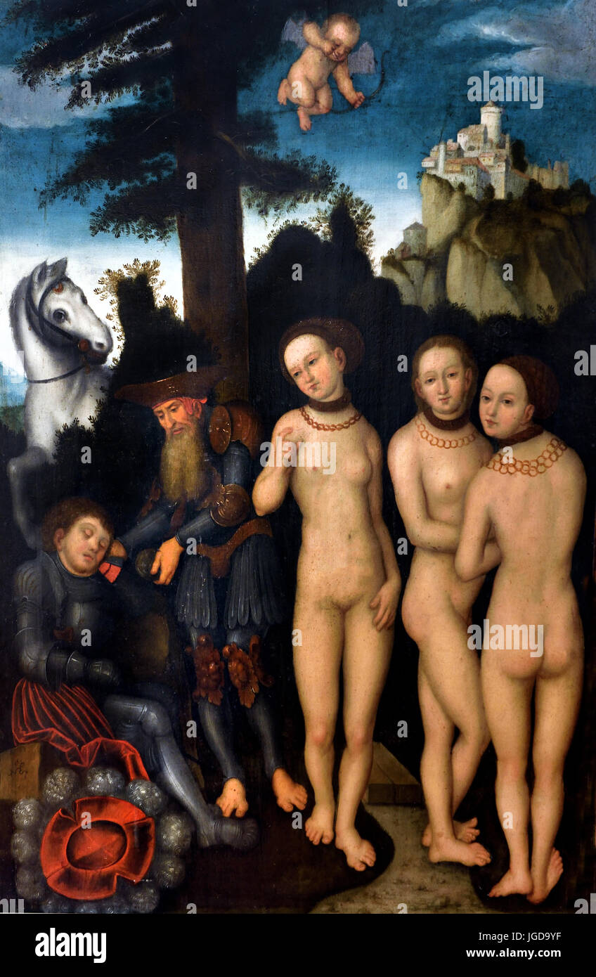 La sentenza di Parigi 1515 Lucas Cranach il Vecchio - Lucas Cranach der Ältere 1472 -1553 artista del Rinascimento tedesco Germania Foto Stock
