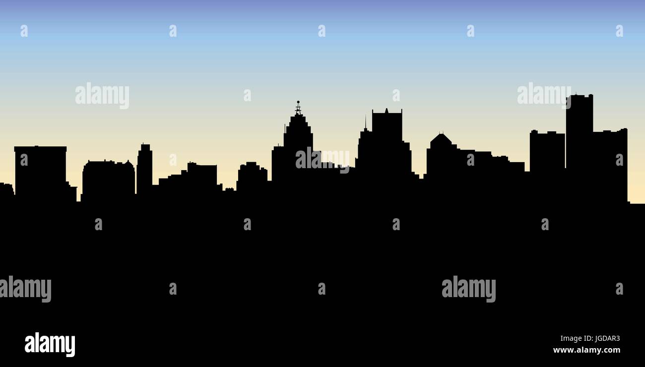 Silhouette skyline della città di Detroit, Michigan, Stati Uniti d'America. Illustrazione Vettoriale