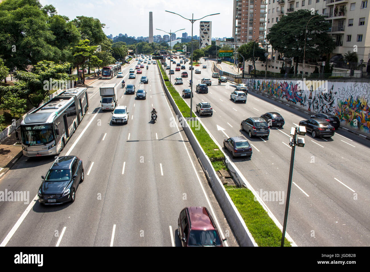 Traffico, photo radar, 05.01.2016, Capitale, Avenida 23 de Maio, Sao Paulo, Brasile. Foto Stock