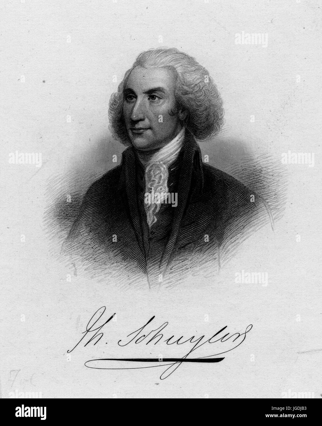 Ritratto inciso di Philip Schuyler, generale durante la guerra rivoluzionaria americana e un senato degli Stati Uniti, 1836. Dalla Biblioteca Pubblica di New York. Foto Stock