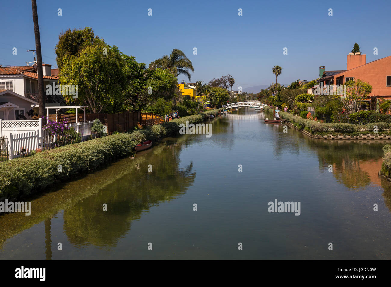 Case lungo il canal, case, case, sezione residenziale, canal, canali di Venezia, Venezia Canal Historic District, Venezia, Los Angeles, California Foto Stock