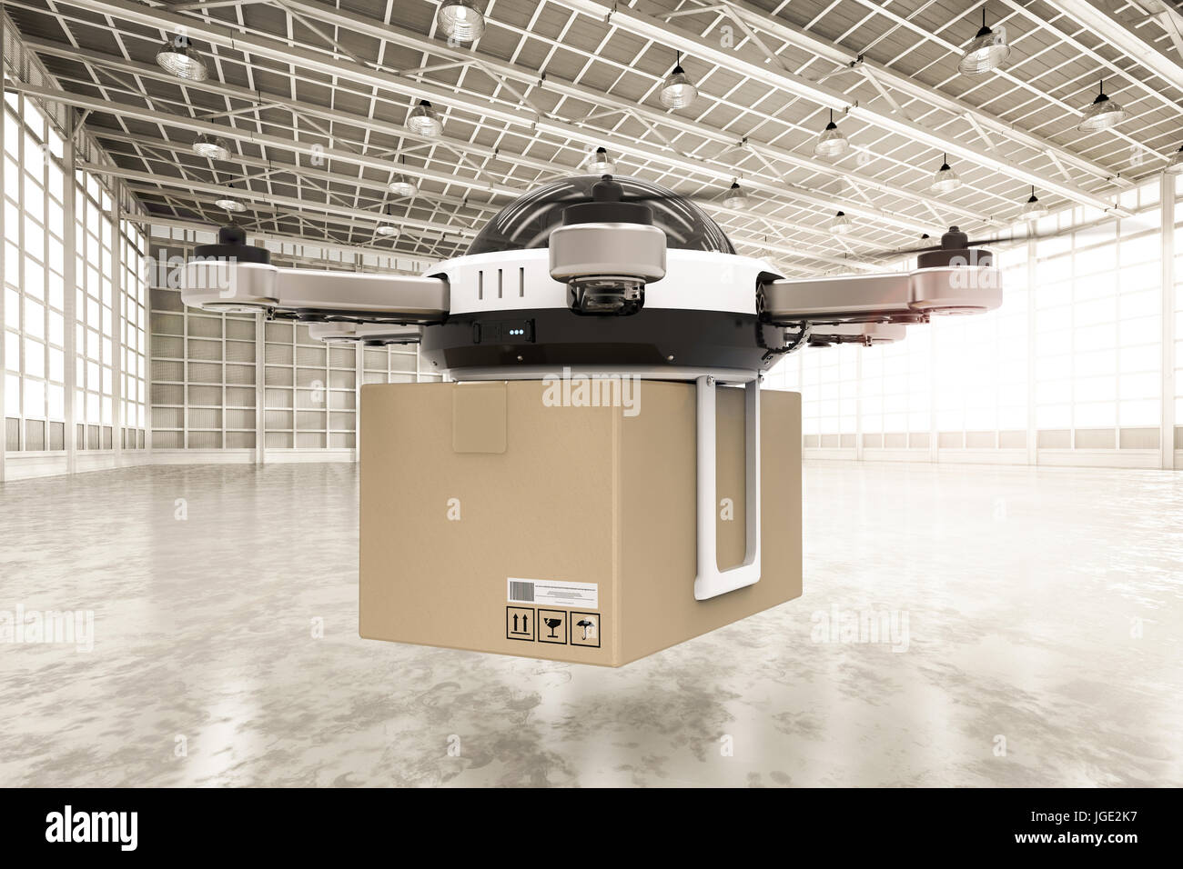 3D rendering drone di consegna nel magazzino Foto Stock