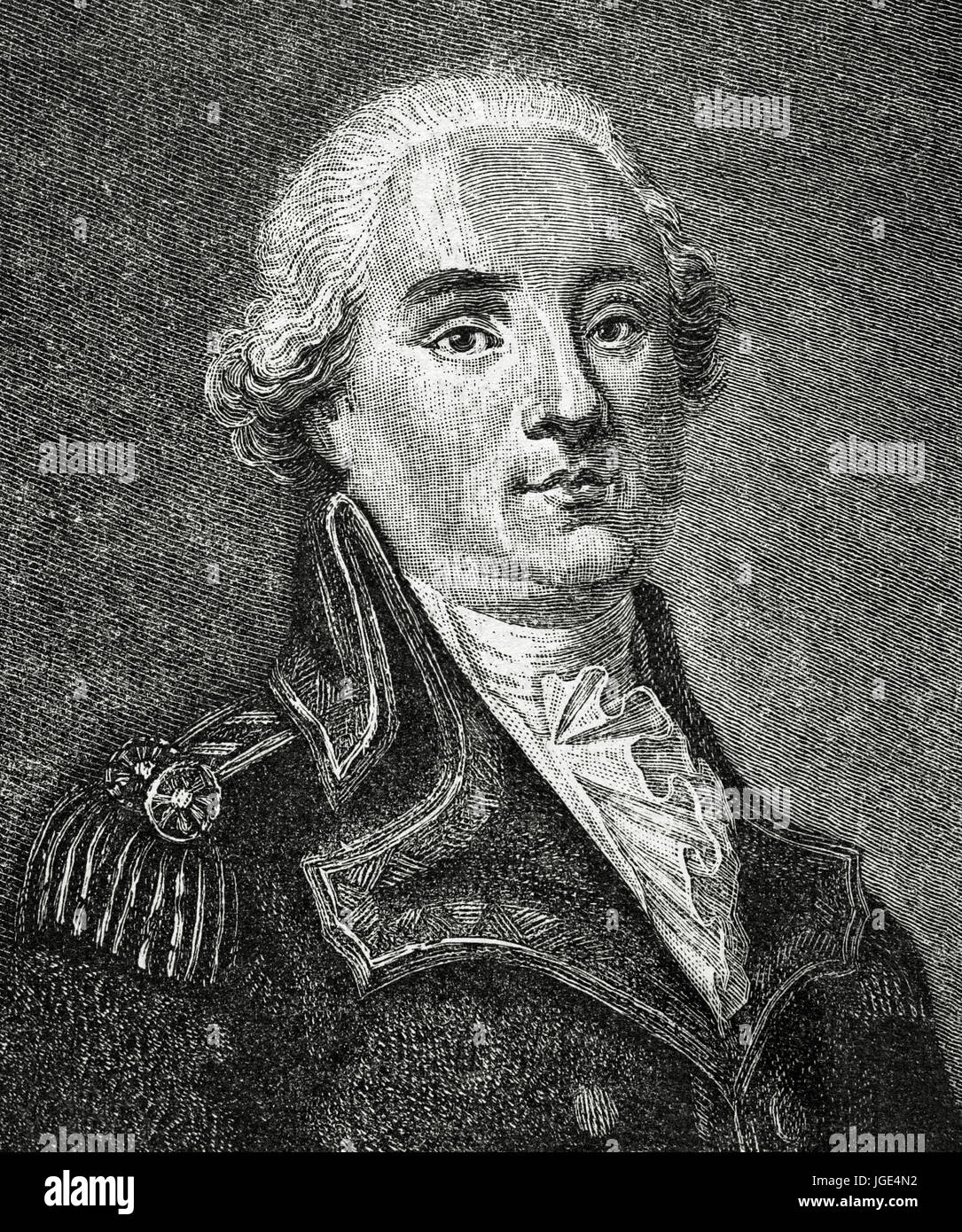 Jacques-Francois de Menou (1750-1810). Statista francese. Incisione nella storia della Francia, 1881. Foto Stock