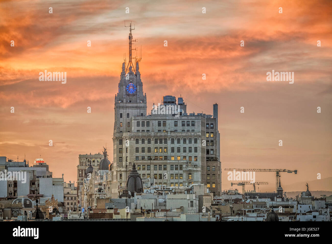 Il centro cittadino di Madrid skyline. Madrid, Spagna. Foto Stock