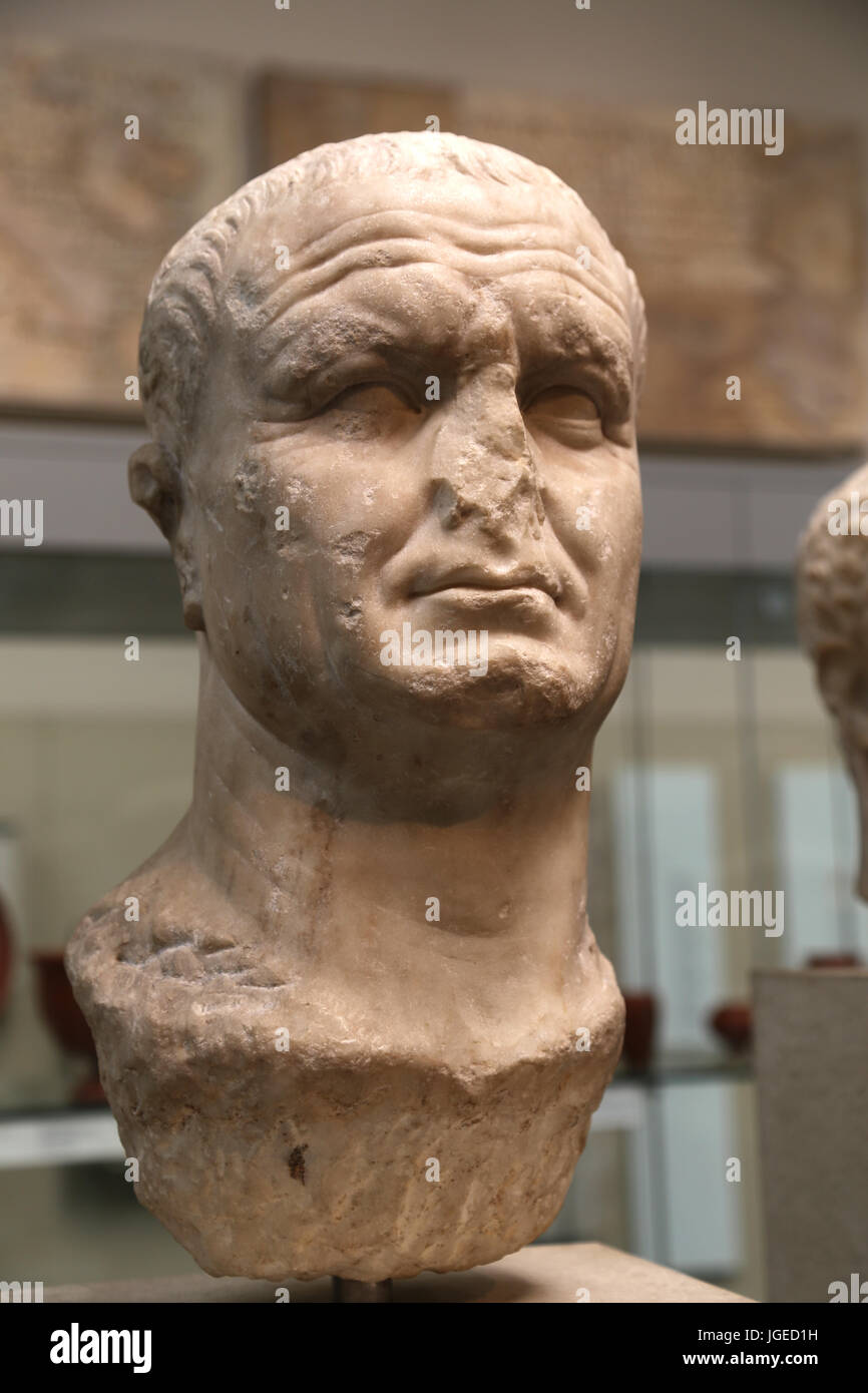 Vespasiano (9-79 AD). Imperatore romano da 69-79 annuncio. Dinastia Flavia. Busto di Cartagine, Tunisia, circa 70-80 annuncio. British Museum. Londra. Regno Unito Foto Stock