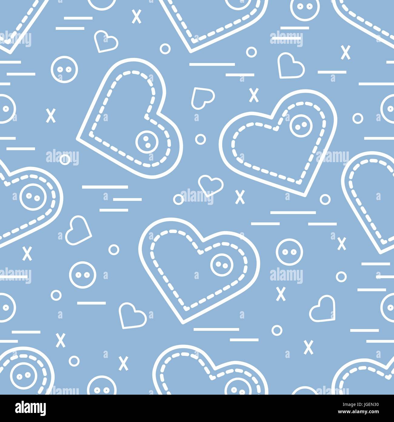 Carino seamless pattern con ago casi e pulsanti. Biglietto di auguri per San Valentino. Design per banner, flyer, poster o di stampa. Illustrazione Vettoriale