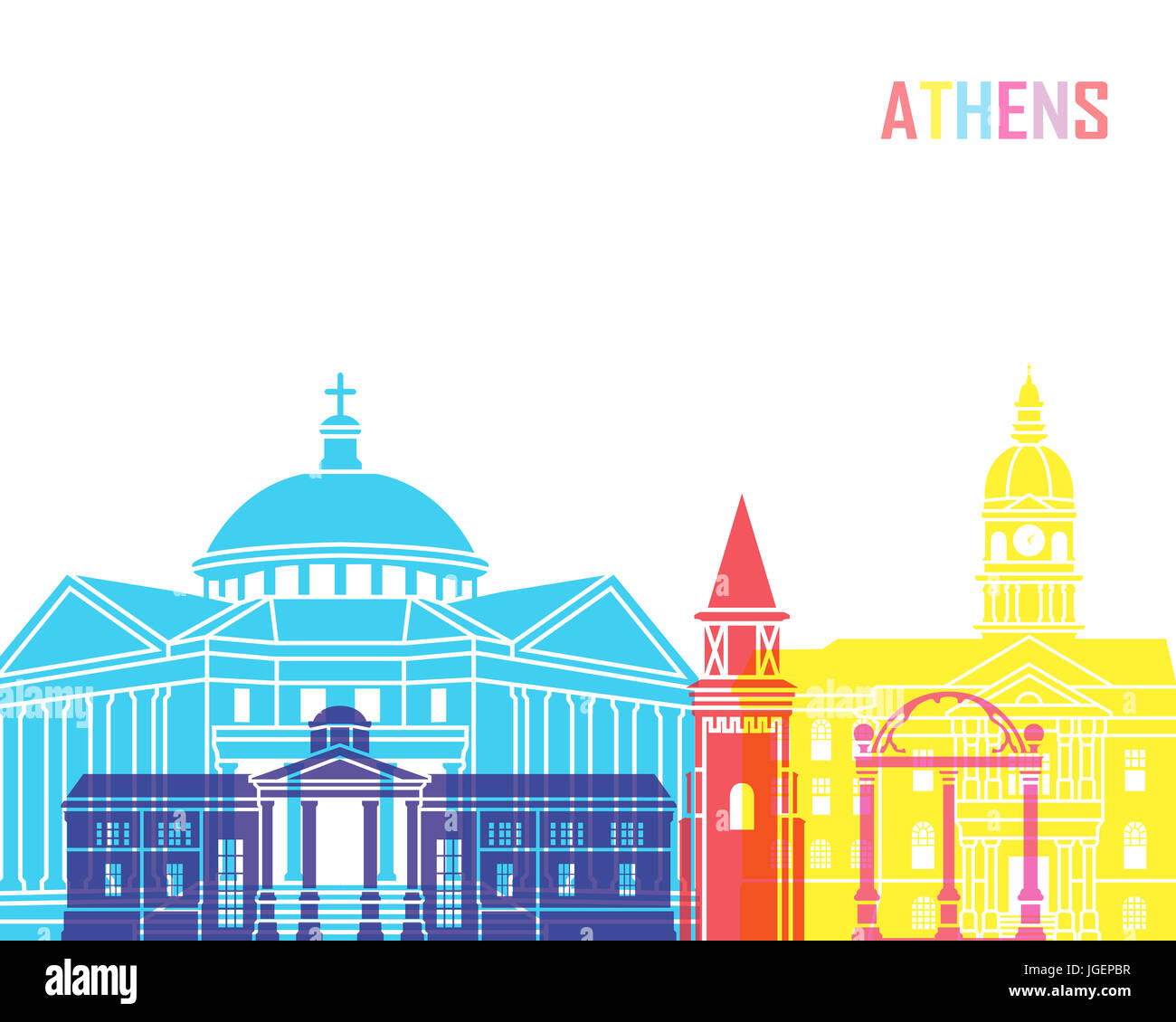Atene skyline pop in modificabile file vettoriali Foto Stock
