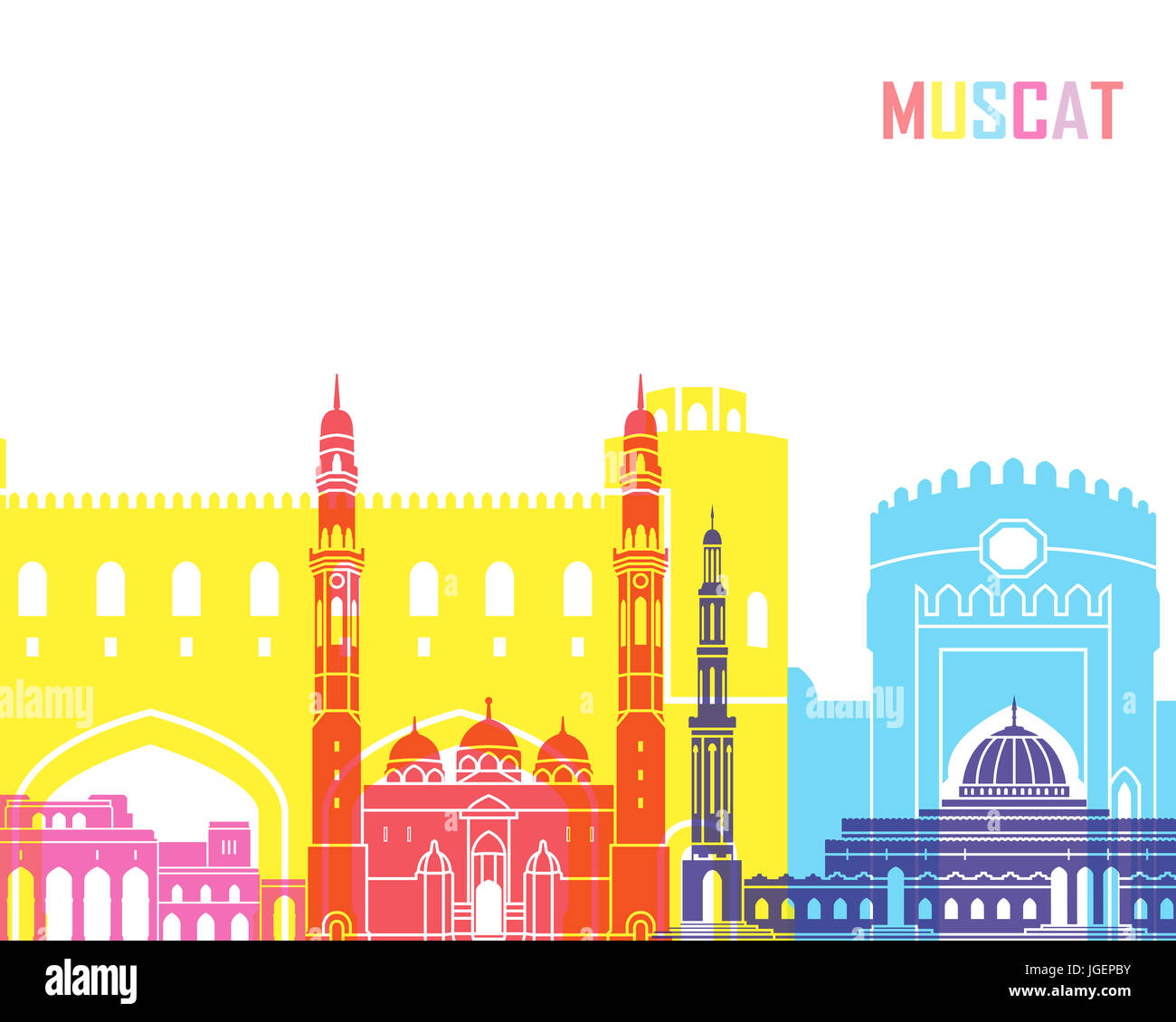 Il Muscat skyline pop in modificabile file vettoriali Foto Stock