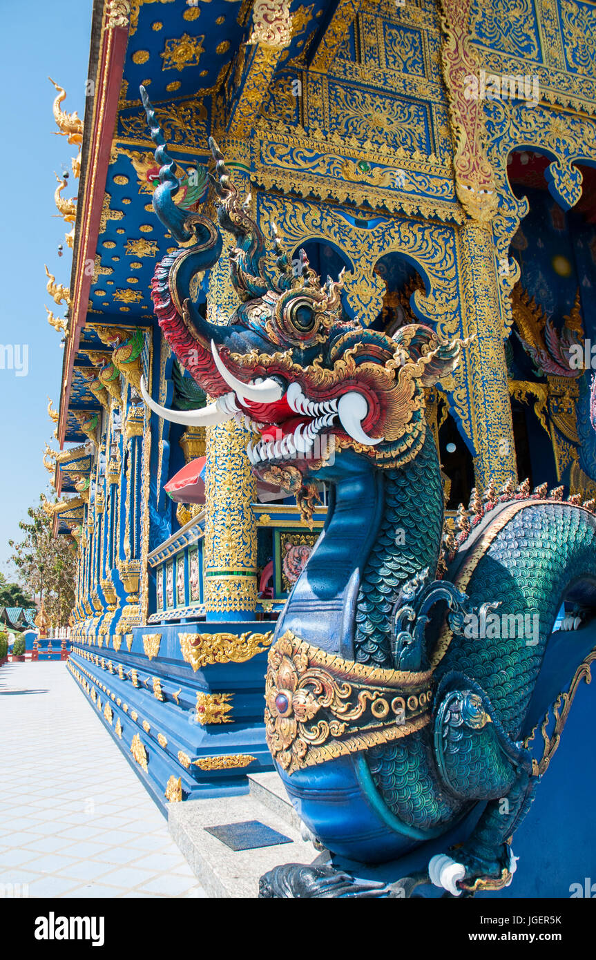 Tempio Azzurro -Rong Suea dieci, Chiang Rai, Thailandia Foto Stock