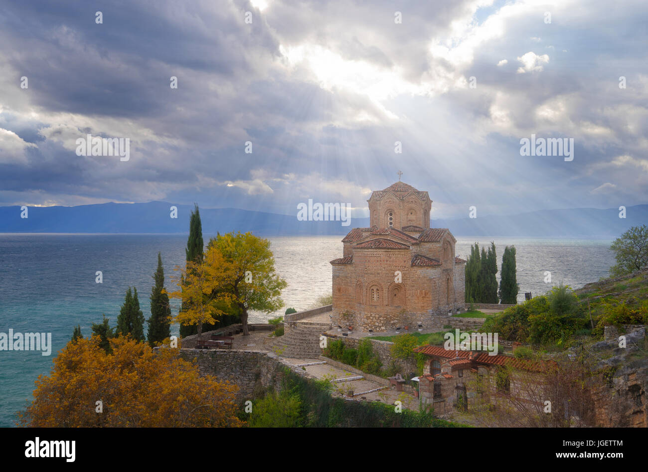 La Chiesa di San Giovanni a Kaneo, il lago di Ohrid Macedonia Foto Stock