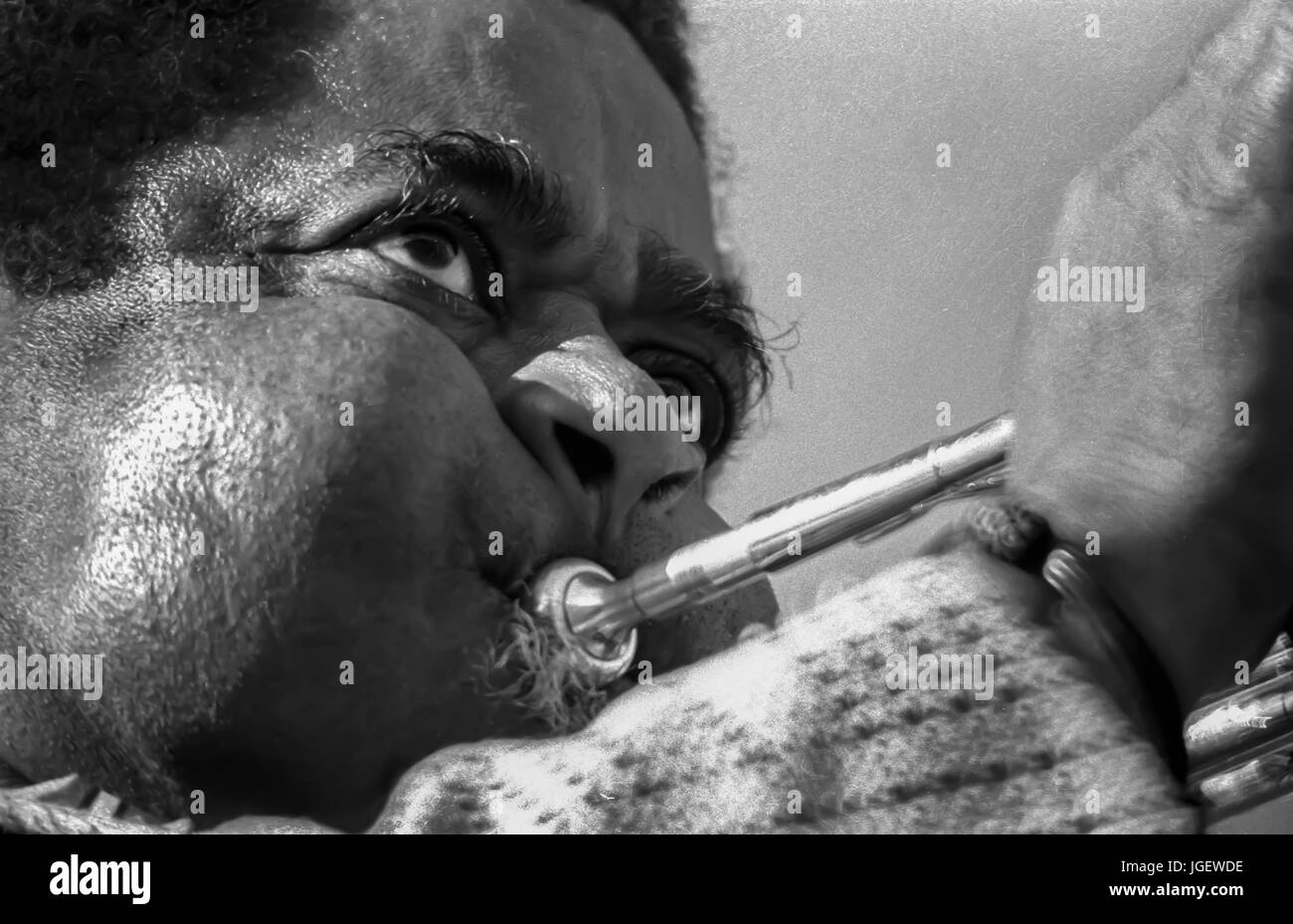 John Birks 'Dizzy' Gillespie suona presso il Newport Jazz Festival a Fort Adams State Park a Newport, RI, il 23 agosto 1981. Foto Stock